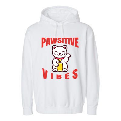 Pawsitive Vibes Funny Cat Japanese Anime Garment-Dyed Fleece Hoodie