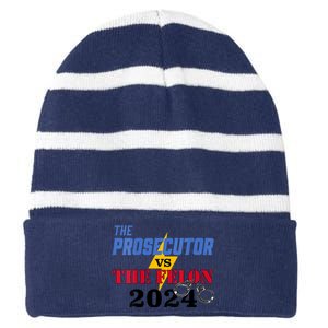 Prosecutor Vs Felon Pro Kamala Harris For President 2024 Striped Beanie with Solid Band