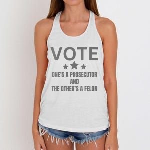 Prosecutor Versus Felon Voter Funny Political Women's Knotted Racerback Tank