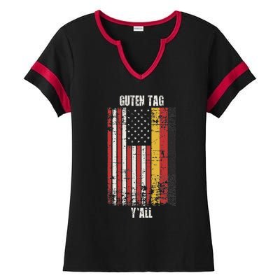 Patriotic Vintage German American Flag Guten Tag YAll Ladies Halftime Notch Neck Tee