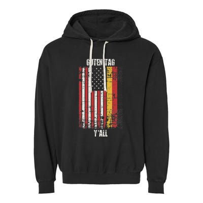 Patriotic Vintage German American Flag Guten Tag YAll Garment-Dyed Fleece Hoodie