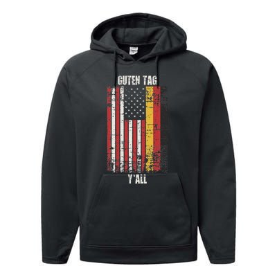 Patriotic Vintage German American Flag Guten Tag YAll Performance Fleece Hoodie