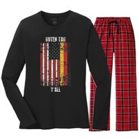 Patriotic Vintage German American Flag Guten Tag YAll Women's Long Sleeve Flannel Pajama Set 