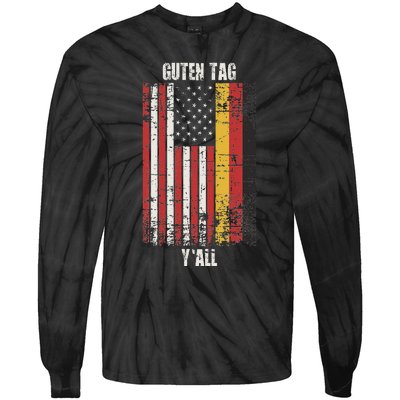 Patriotic Vintage German American Flag Guten Tag YAll Tie-Dye Long Sleeve Shirt