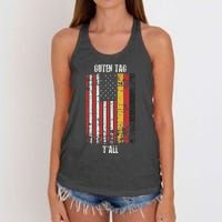 Patriotic Vintage German American Flag Guten Tag YAll Women's Knotted Racerback Tank