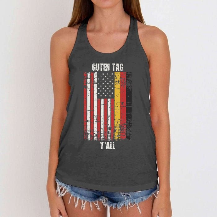 Patriotic Vintage German American Flag Guten Tag YAll Women's Knotted Racerback Tank