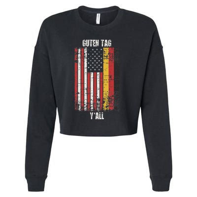 Patriotic Vintage German American Flag Guten Tag YAll Cropped Pullover Crew