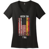 Patriotic Vintage German American Flag Guten Tag YAll Women's V-Neck T-Shirt