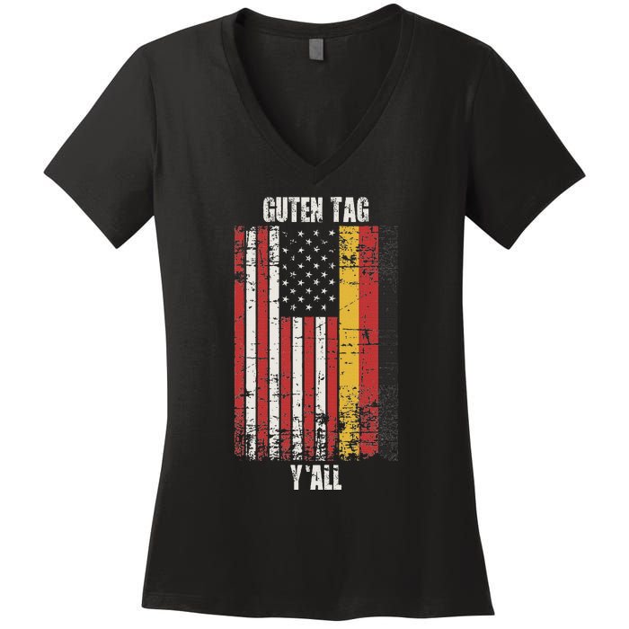 Patriotic Vintage German American Flag Guten Tag YAll Women's V-Neck T-Shirt