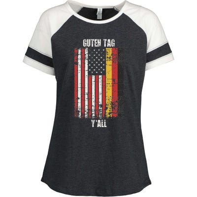 Patriotic Vintage German American Flag Guten Tag YAll Enza Ladies Jersey Colorblock Tee