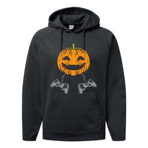 Pumpkin Video Game Controller Gamer Performance Fleece Hoodie