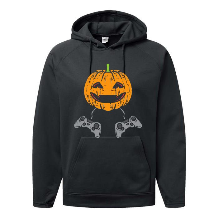 Pumpkin Video Game Controller Gamer Performance Fleece Hoodie