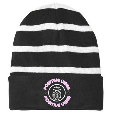 Positive Vibes Glowing Pineapple Transfer Day Striped Beanie with Solid Band