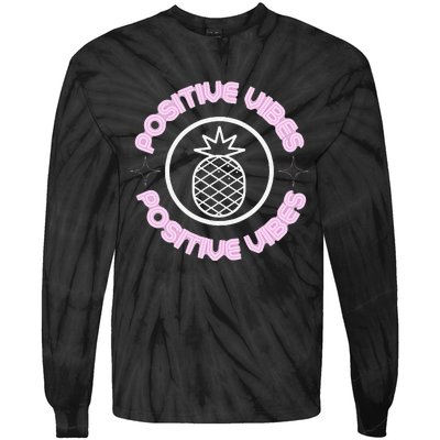 Positive Vibes Glowing Pineapple Transfer Day Tie-Dye Long Sleeve Shirt