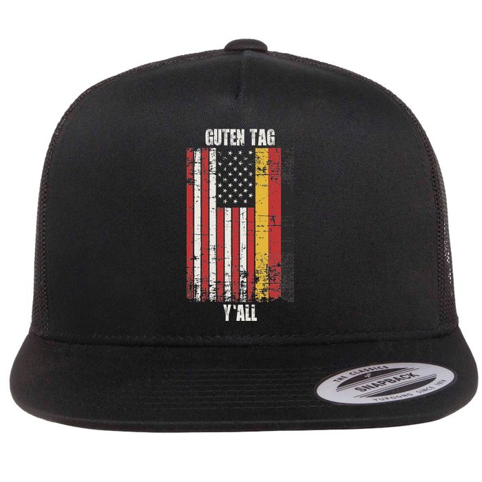 Patriotic Vintage German American Flag Guten Tag YAll Flat Bill Trucker Hat