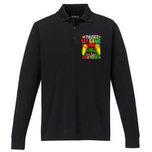 Paused Video Game Black History Month Juneteenth Gamer Cool Gift Performance Long Sleeve Polo