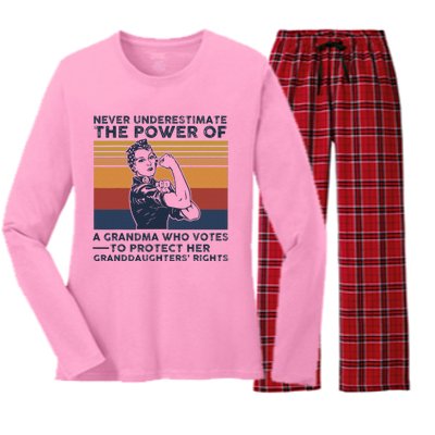 Powerful Voting Grandma Design Women's Long Sleeve Flannel Pajama Set 