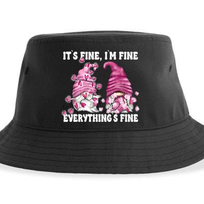 Pink Valentine Gnomes Its Fine Im Fine Everythings Fine Sustainable Bucket Hat