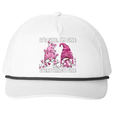 Pink Valentine Gnomes Its Fine Im Fine Everythings Fine Snapback Five-Panel Rope Hat