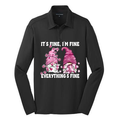 Pink Valentine Gnomes Its Fine Im Fine Everythings Fine Silk Touch Performance Long Sleeve Polo