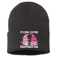 Pink Valentine Gnomes Its Fine Im Fine Everythings Fine Sustainable Knit Beanie