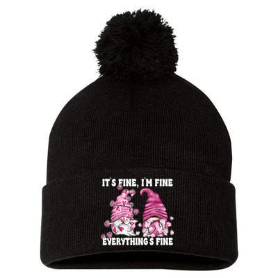 Pink Valentine Gnomes Its Fine Im Fine Everythings Fine Pom Pom 12in Knit Beanie