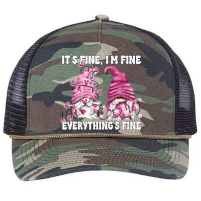 Pink Valentine Gnomes Its Fine Im Fine Everythings Fine Retro Rope Trucker Hat Cap