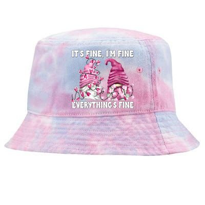 Pink Valentine Gnomes Its Fine Im Fine Everythings Fine Tie-Dyed Bucket Hat