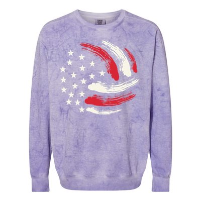 Patriotic Volleyball Gift Volleyball Team American Flag Colorblast Crewneck Sweatshirt