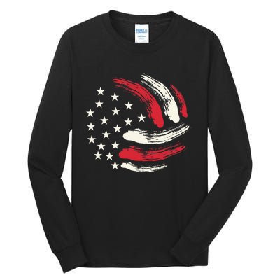 Patriotic Volleyball Gift Volleyball Team American Flag Tall Long Sleeve T-Shirt