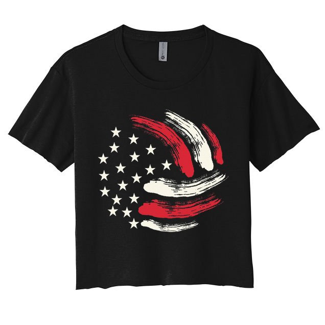 Patriotic Volleyball Gift Volleyball Team American Flag Crop Top