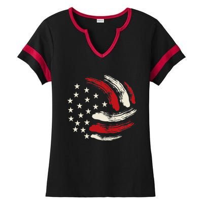 Patriotic Volleyball Gift Volleyball Team American Flag Ladies Halftime Notch Neck Tee