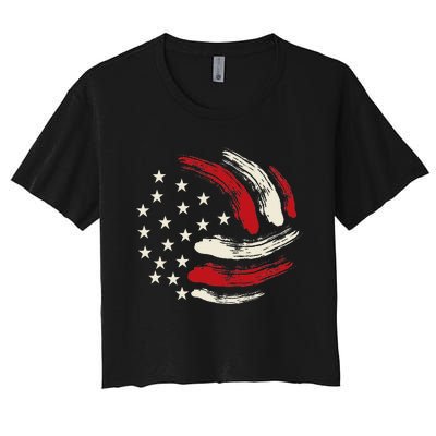 Patriotic Volleyball Gift Volleyball Team American Flag Women's Crop Top Tee