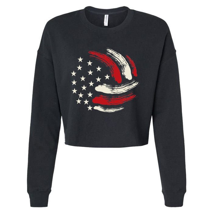 Patriotic Volleyball Gift Volleyball Team American Flag Cropped Pullover Crew