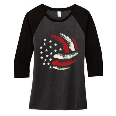 Patriotic Volleyball Gift Volleyball Team American Flag Women's Tri-Blend 3/4-Sleeve Raglan Shirt