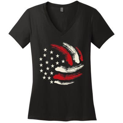 Patriotic Volleyball Gift Volleyball Team American Flag Women's V-Neck T-Shirt