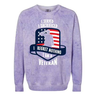 Proud Veteran Gift I Served I Sacrificed I Regret Nothing Cute Gift Colorblast Crewneck Sweatshirt