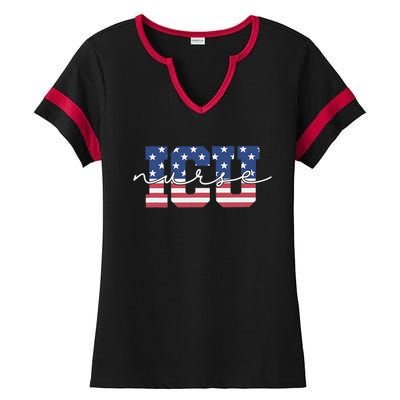 Patriotic VA ICU Nurse July 4th USA Independence Day Icu Rn Ladies Halftime Notch Neck Tee