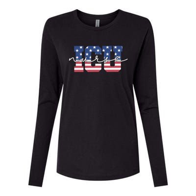 Patriotic VA ICU Nurse July 4th USA Independence Day Icu Rn Womens Cotton Relaxed Long Sleeve T-Shirt