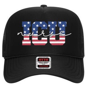 Patriotic VA ICU Nurse July 4th USA Independence Day Icu Rn High Crown Mesh Back Trucker Hat