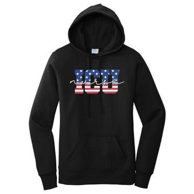 Patriotic VA ICU Nurse July 4th USA Independence Day Icu Rn Women's Pullover Hoodie