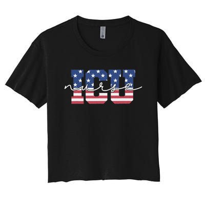 Patriotic VA ICU Nurse July 4th USA Independence Day Icu Rn Women's Crop Top Tee