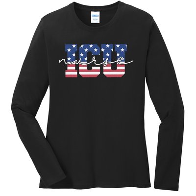 Patriotic VA ICU Nurse July 4th USA Independence Day Icu Rn Ladies Long Sleeve Shirt