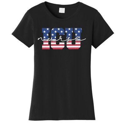 Patriotic VA ICU Nurse July 4th USA Independence Day Icu Rn Women's T-Shirt