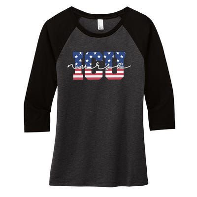 Patriotic VA ICU Nurse July 4th USA Independence Day Icu Rn Women's Tri-Blend 3/4-Sleeve Raglan Shirt