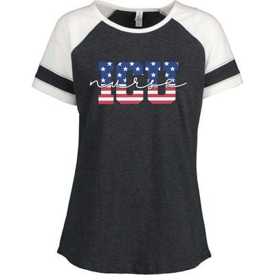 Patriotic VA ICU Nurse July 4th USA Independence Day Icu Rn Enza Ladies Jersey Colorblock Tee