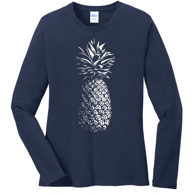 Pineapple Vintage Illustration Ladies Long Sleeve Shirt