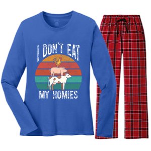 Proud Vegan I Dont Eat My Homies Eat Vegan Vegans Gift Women's Long Sleeve Flannel Pajama Set 