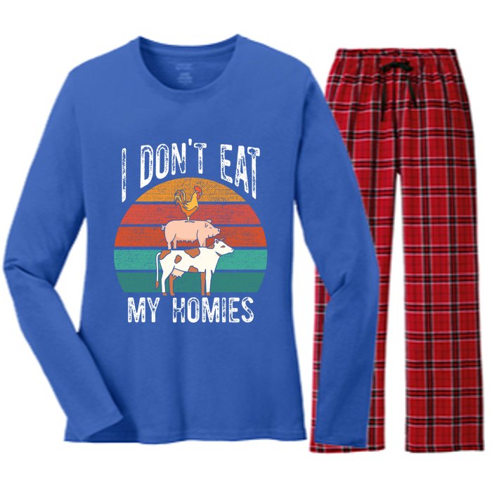 Proud Vegan I Dont Eat My Homies Eat Vegan Vegans Gift Women's Long Sleeve Flannel Pajama Set 