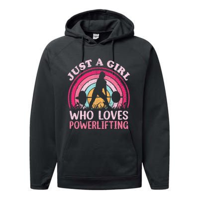 Powerlifting Vintage Just A Girl Who Loves Powerlifting Performance Fleece Hoodie